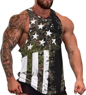 HOTYD American Flag Tank Tops Men Patriotic Tank Tops for Men 3D Print Summer Casual Quick Dry Sleeveless Muscle Shirts