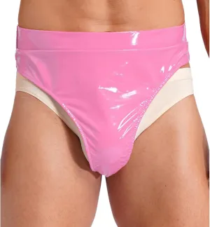 Hularka Men's Sexy Patent Leather High Waist Briefs Adjustable Buckle Belted Bulge Pouch Thongs