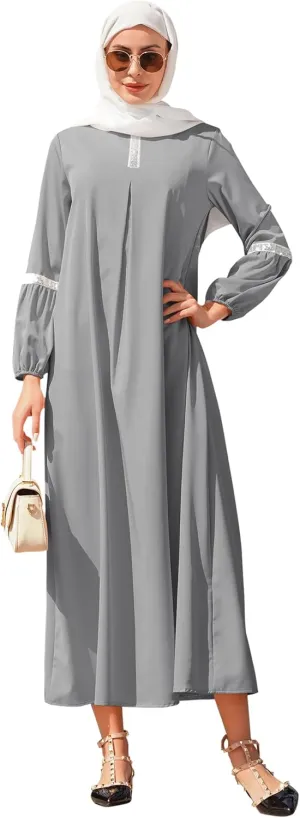 IDOPIP Muslim Abaya Dress for Women Casual Sequin Sundress Solid Dubai Kaftan Robe Party Long Sleeve Islamic Prayer Clothing
