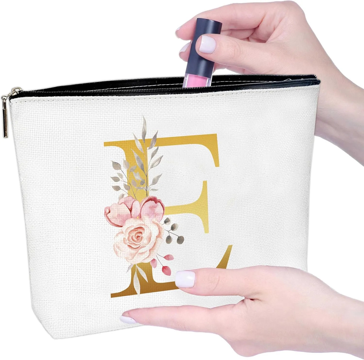 Initial Canvas Makeup Bag with Mirror,Purse Zipper Cosmetic Bag,Personalized Makeup Bag,Travel Makeup Pouch,Makeup Bag for Purse,Bridesmaid Gifts,Birthday Gift for Sister,Women,Girls,Her,Friend-E