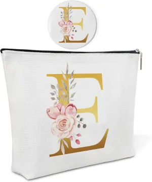 Initial Canvas Makeup Bag with Mirror,Purse Zipper Cosmetic Bag,Personalized Makeup Bag,Travel Makeup Pouch,Makeup Bag for Purse,Bridesmaid Gifts,Birthday Gift for Sister,Women,Girls,Her,Friend-E