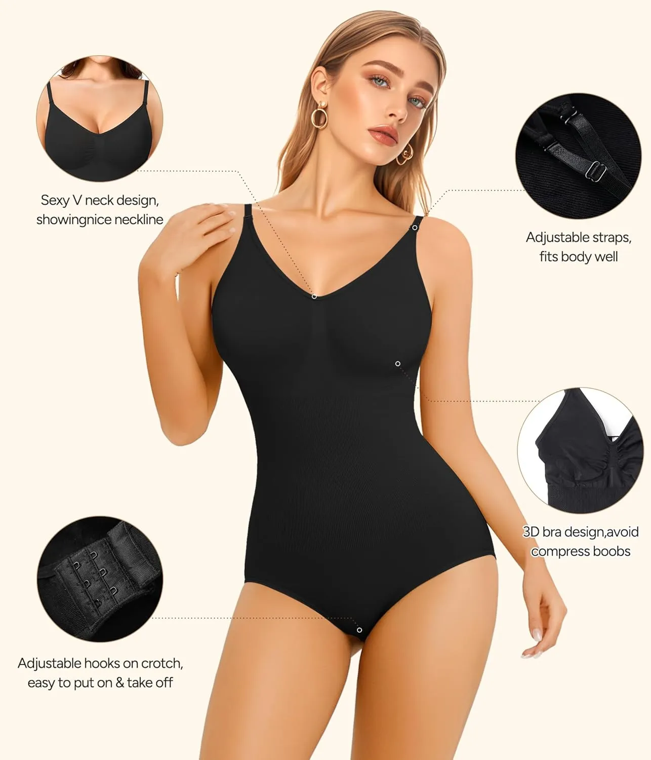 Irisnaya Women Slimming Bodysuits Shapewear Tops Tummy Control Body Shaper Spaghetti Strap Camisole Leotards Bodycon Jumpsuit