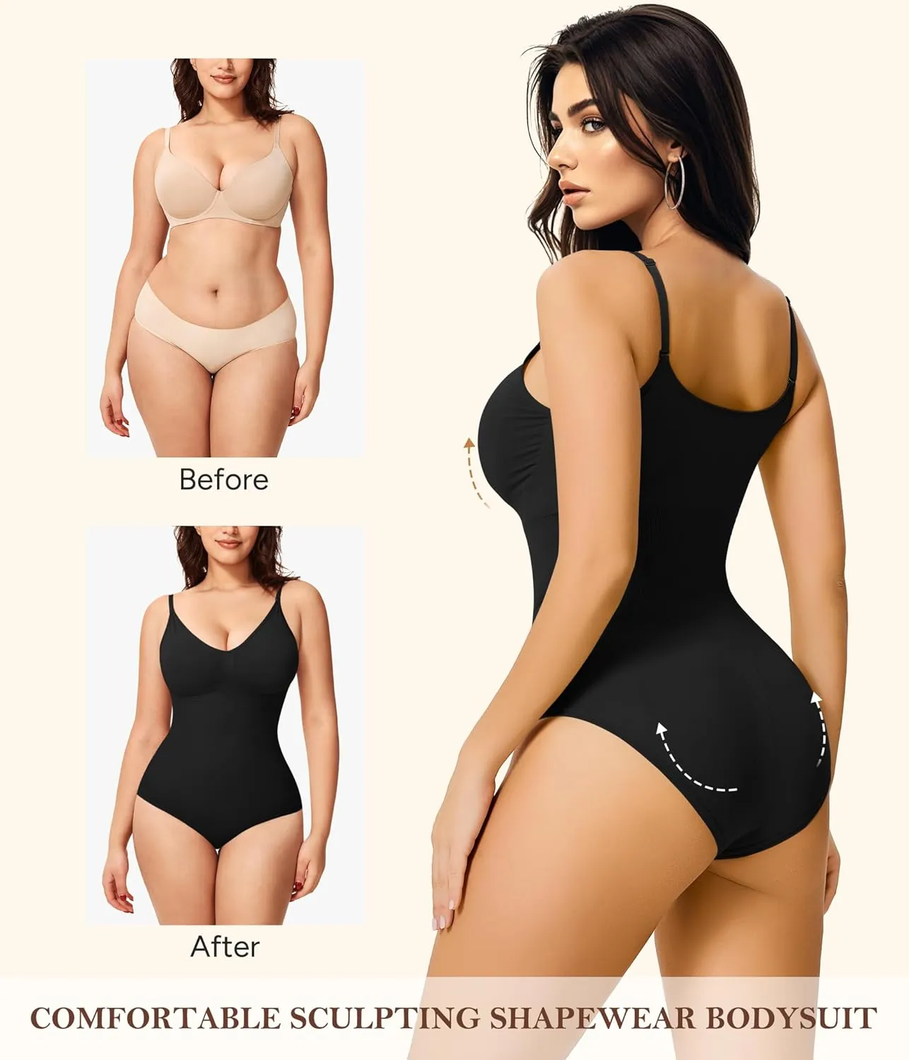 Irisnaya Women Slimming Bodysuits Shapewear Tops Tummy Control Body Shaper Spaghetti Strap Camisole Leotards Bodycon Jumpsuit