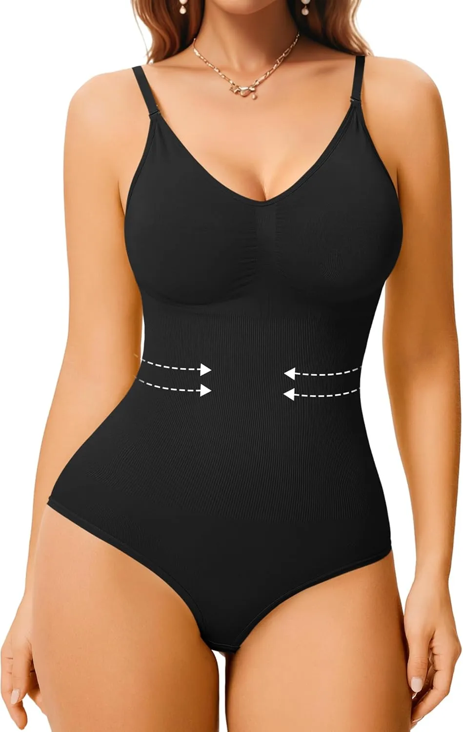 Irisnaya Women Slimming Bodysuits Shapewear Tops Tummy Control Body Shaper Spaghetti Strap Camisole Leotards Bodycon Jumpsuit