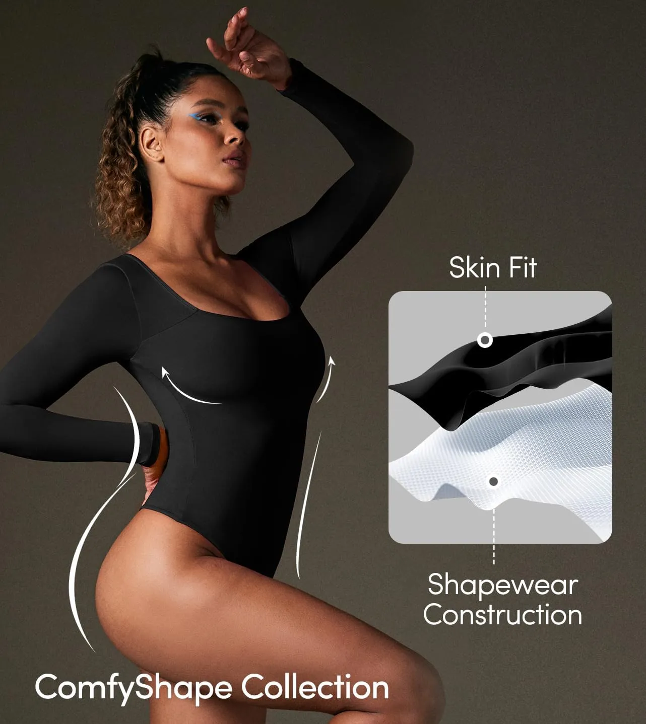 IUGA Long Sleeve Bodysuits for Women Square Neck Bodysuit Shapewear Bodysuit Tummy Control Slimming Body Suit for Womens