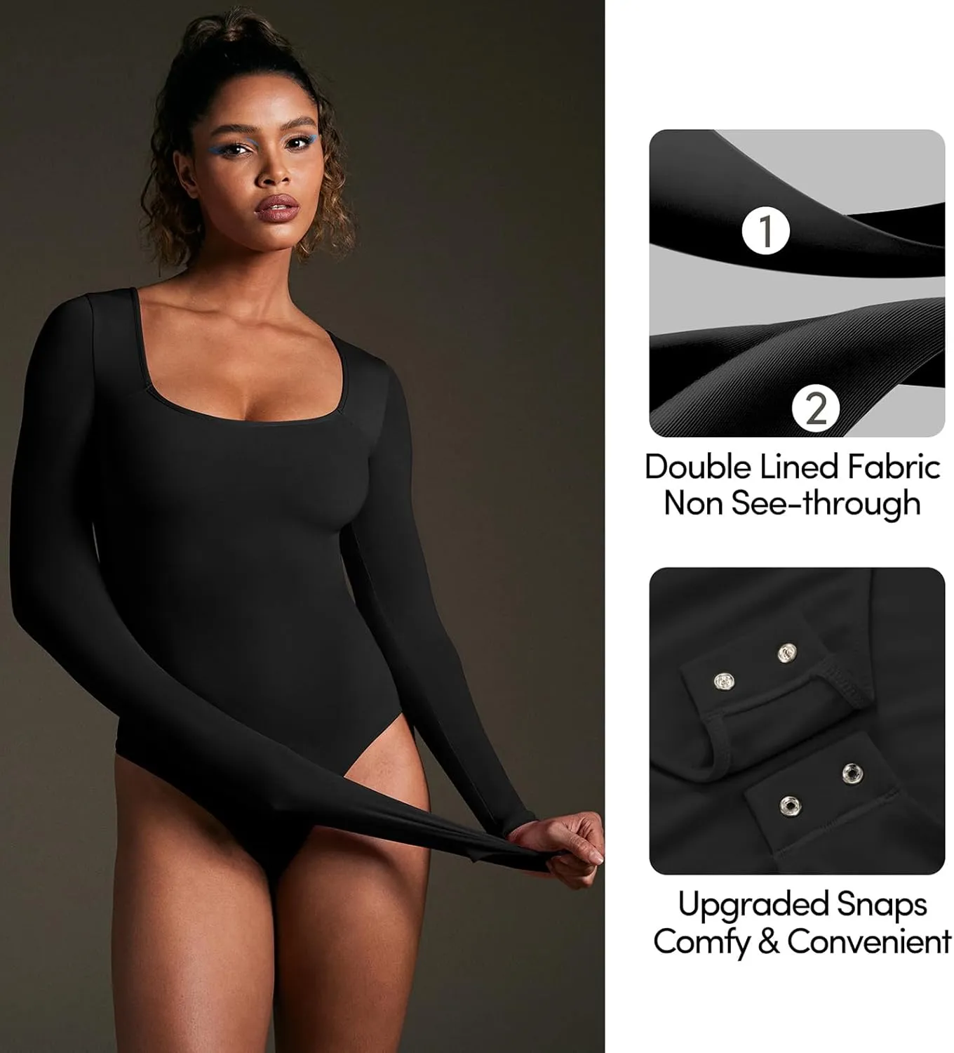 IUGA Long Sleeve Bodysuits for Women Square Neck Bodysuit Shapewear Bodysuit Tummy Control Slimming Body Suit for Womens
