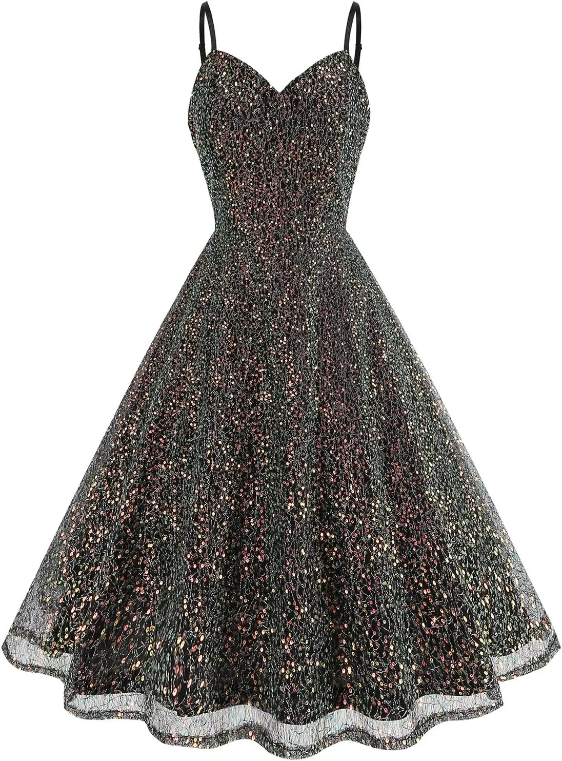 IWEMEK Women's Glitter Sequin Dress Spaghetti Strap Sparkle Party Dress Sparkly Homecoming Dress Short Wedding Cocktail Dress