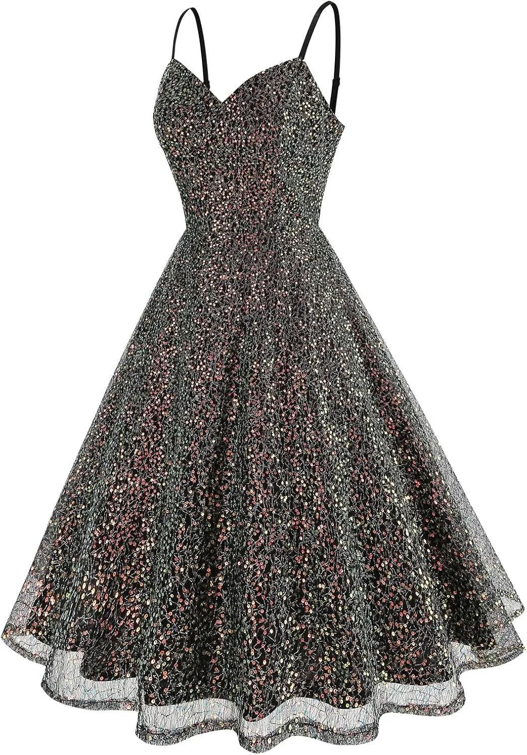 IWEMEK Women's Glitter Sequin Dress Spaghetti Strap Sparkle Party Dress Sparkly Homecoming Dress Short Wedding Cocktail Dress