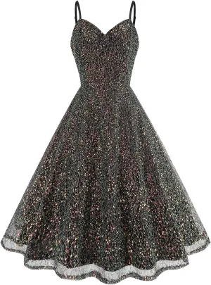IWEMEK Women's Glitter Sequin Dress Spaghetti Strap Sparkle Party Dress Sparkly Homecoming Dress Short Wedding Cocktail Dress