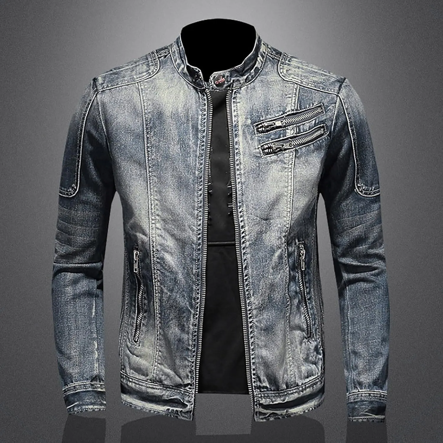Jean Jacket for Men Slim Fit Vintage Washed Denim Jacket Coat Long Sleeve Teen Boys Hip Hop Rock Motorcycle Jackets