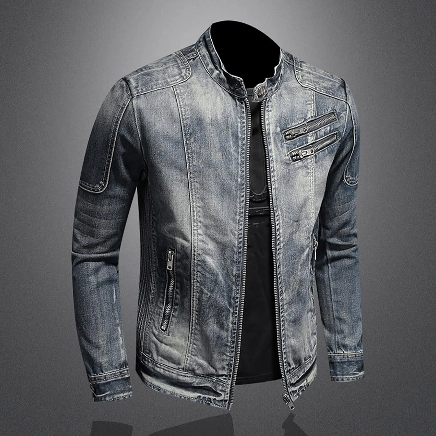 Jean Jacket for Men Slim Fit Vintage Washed Denim Jacket Coat Long Sleeve Teen Boys Hip Hop Rock Motorcycle Jackets