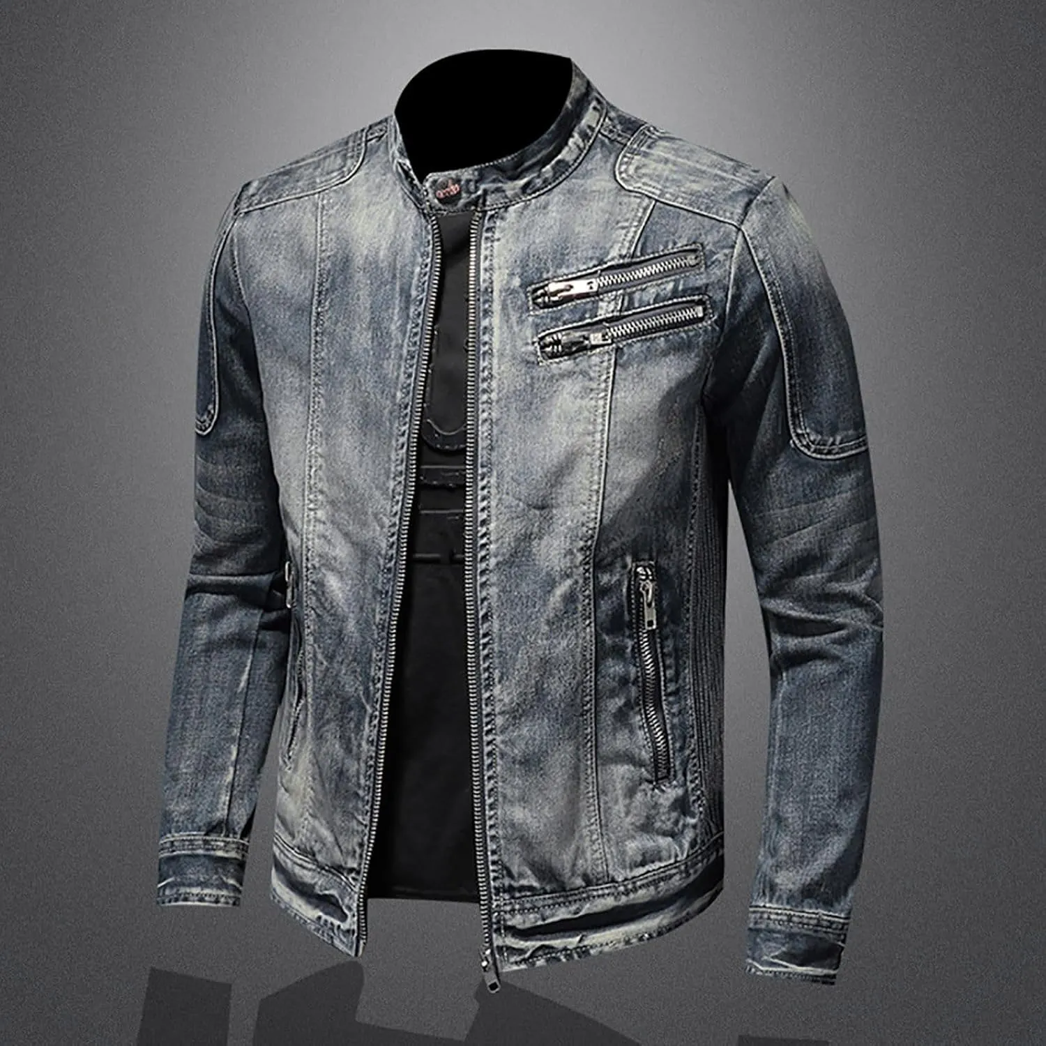 Jean Jacket for Men Slim Fit Vintage Washed Denim Jacket Coat Long Sleeve Teen Boys Hip Hop Rock Motorcycle Jackets