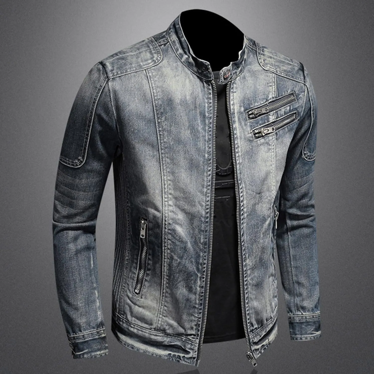 Jean Jacket for Men Slim Fit Vintage Washed Denim Jacket Coat Long Sleeve Teen Boys Hip Hop Rock Motorcycle Jackets