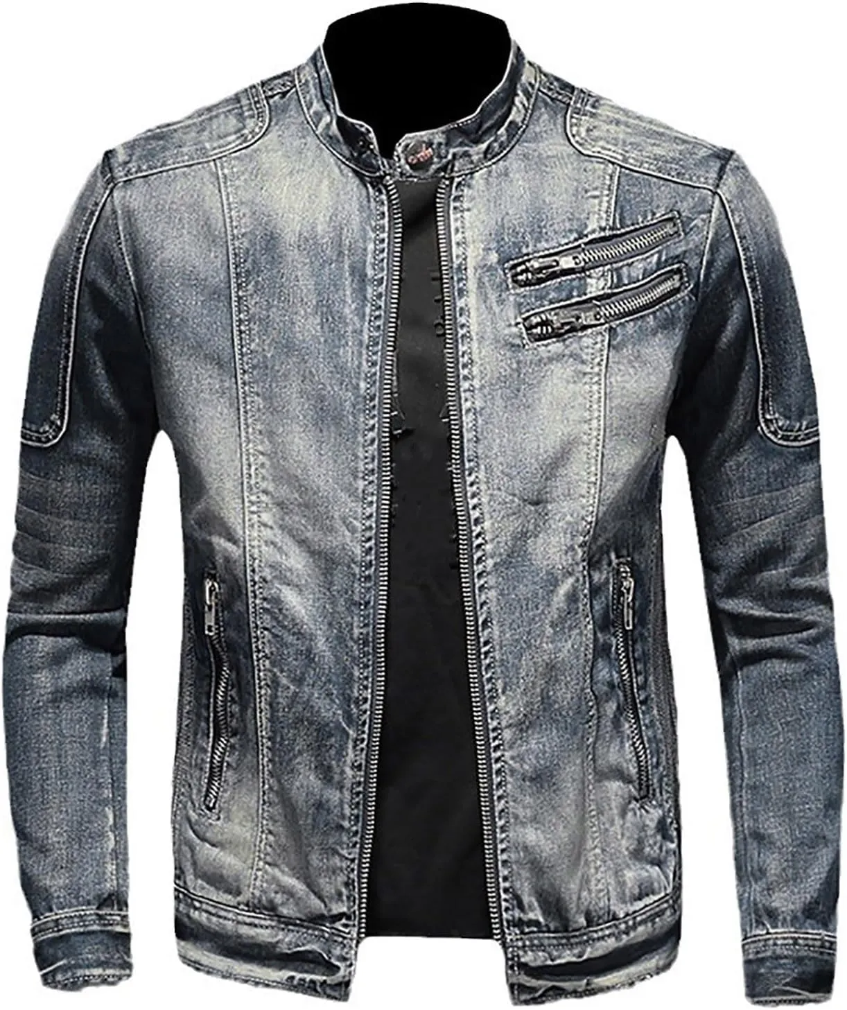 Jean Jacket for Men Slim Fit Vintage Washed Denim Jacket Coat Long Sleeve Teen Boys Hip Hop Rock Motorcycle Jackets