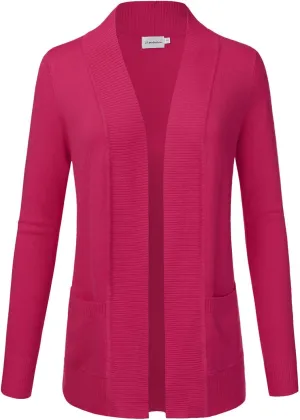 JJ Perfection Casual Open Front Knit Cardigan Long Sleeve with Side Pockets Basic Sweater Jackets for Womens with Plus Size