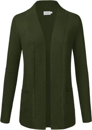 JJ Perfection Casual Open Front Knit Cardigan Long Sleeve with Side Pockets Basic Sweater Jackets for Womens with Plus Size