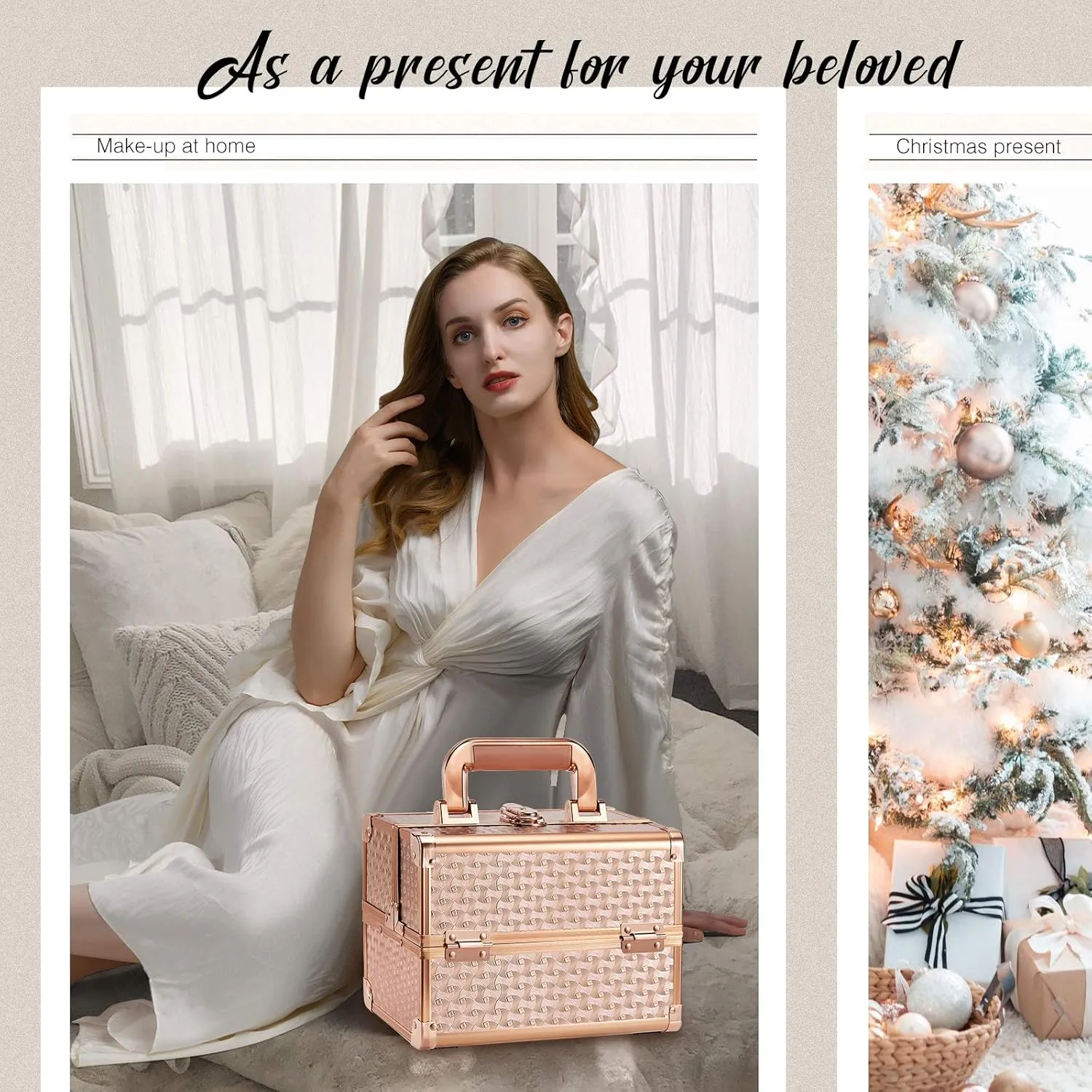 Joligrace Beauty Makeup Train Case for Lady Portable Cosmetic Box Jewelry Organizer Lockable with Keys and Mirror 2-Tier Trays Carrying with Handle Makeup Storage Box - Rose Gold