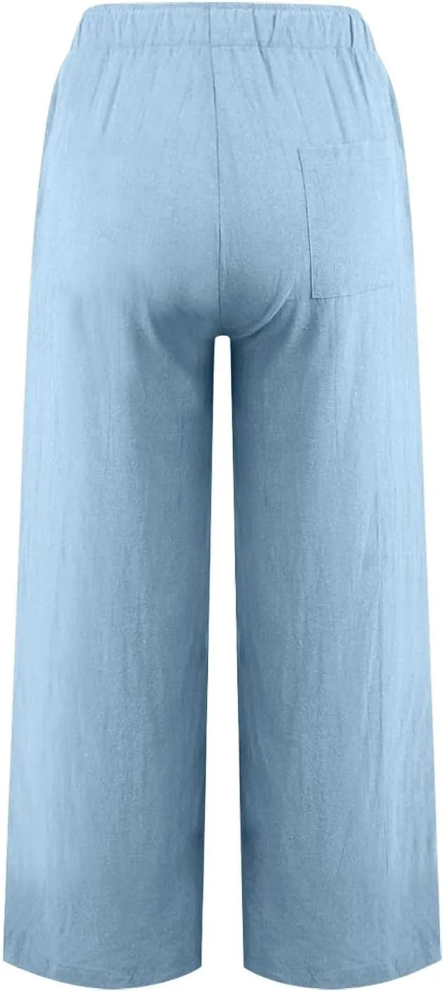 jovati Wide Leg Casual Pants for Womens Straight Leg High Waist Trousers Boho Cotton Linen Flowy Palazzo Pants