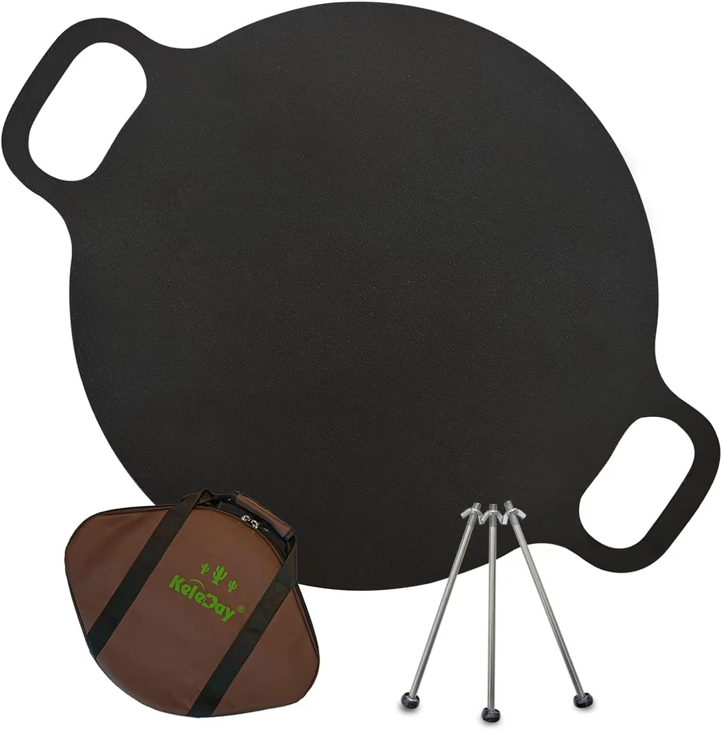 Keleday 15-Inch Pre-Seasoned Carbon Steel Korean BBQ Grill Pan with Detachable Legs – Flat Pan and Camping Griddle for Stove Top Cooking.