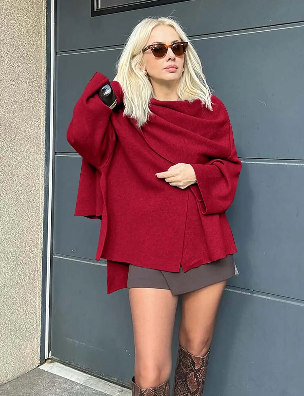 Kissonic Women's Oversized Scarf Jacket Shawl Wraps Knit Long Sleeve Button Winter Peacoat