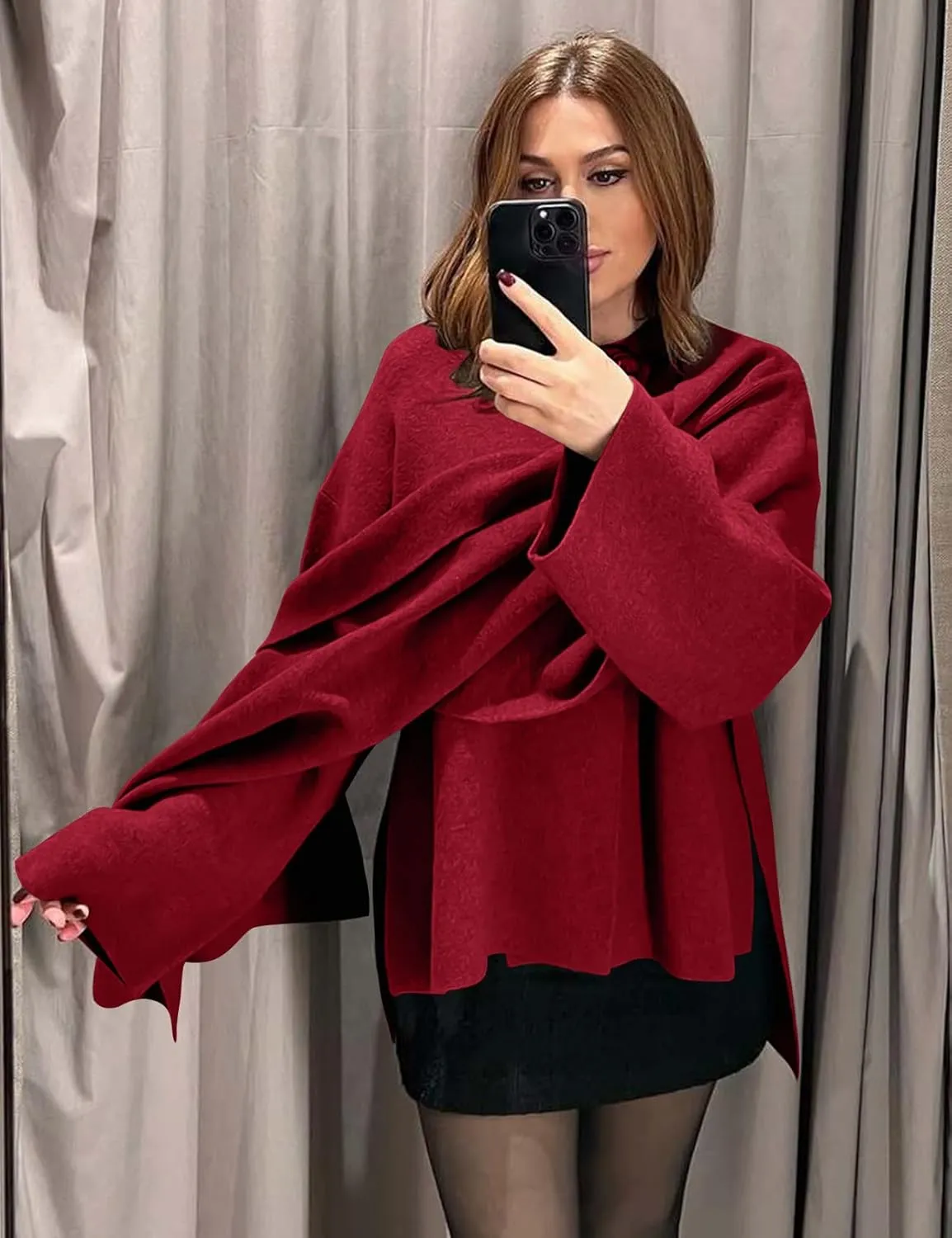 Kissonic Women's Oversized Scarf Jacket Shawl Wraps Knit Long Sleeve Button Winter Peacoat