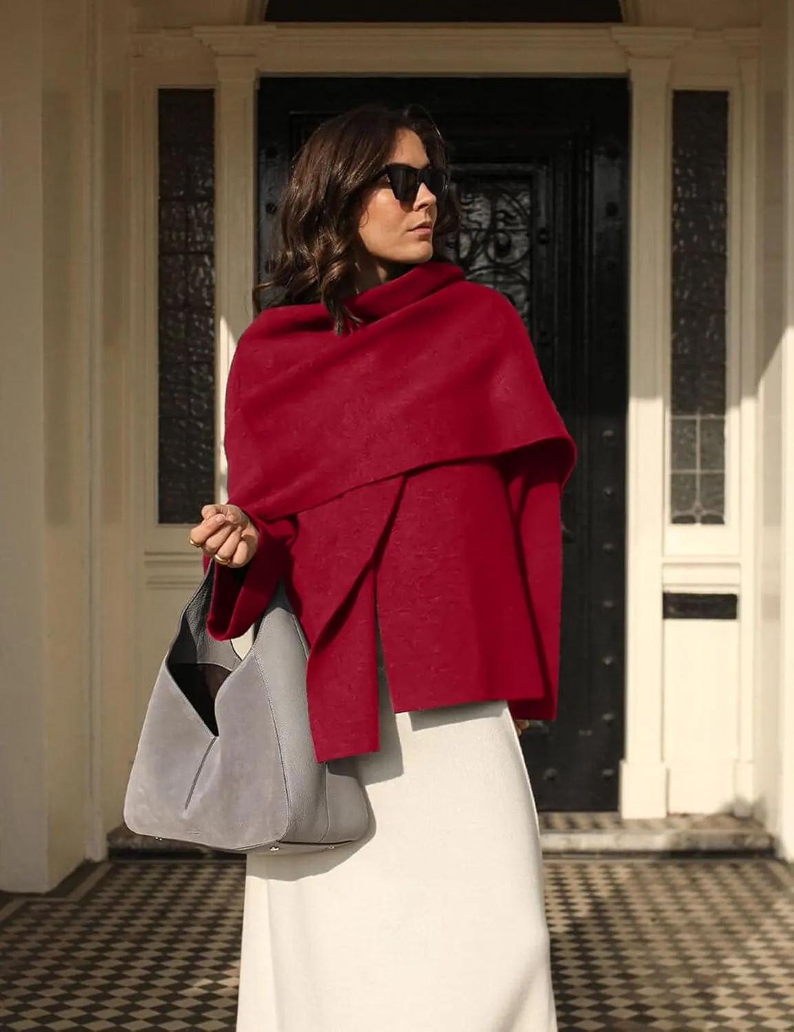 Kissonic Women's Oversized Scarf Jacket Shawl Wraps Knit Long Sleeve Button Winter Peacoat