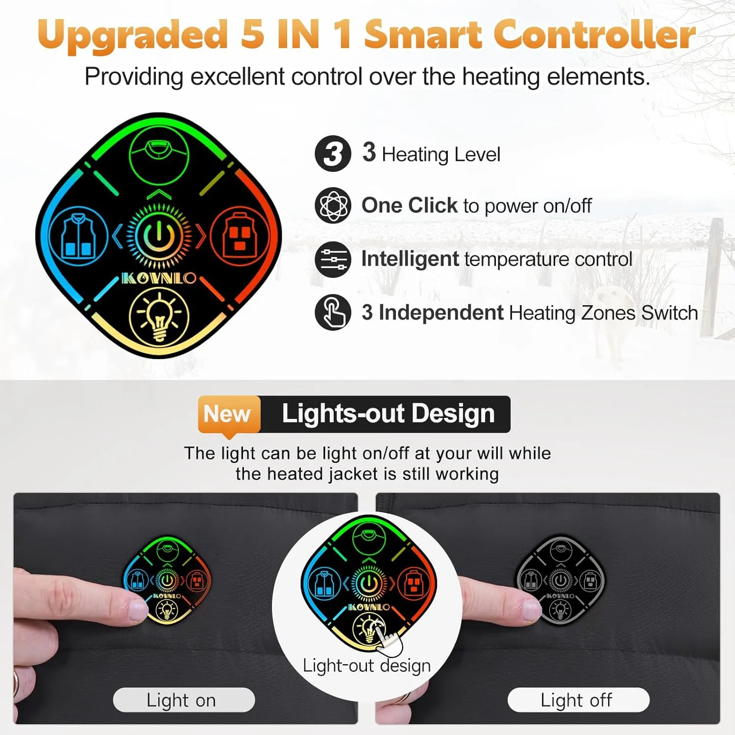 KOVNLO Heated Vest for Men With Battery Pack Included, Smart Controller with Lights-out Design, Electric Heated Jackets