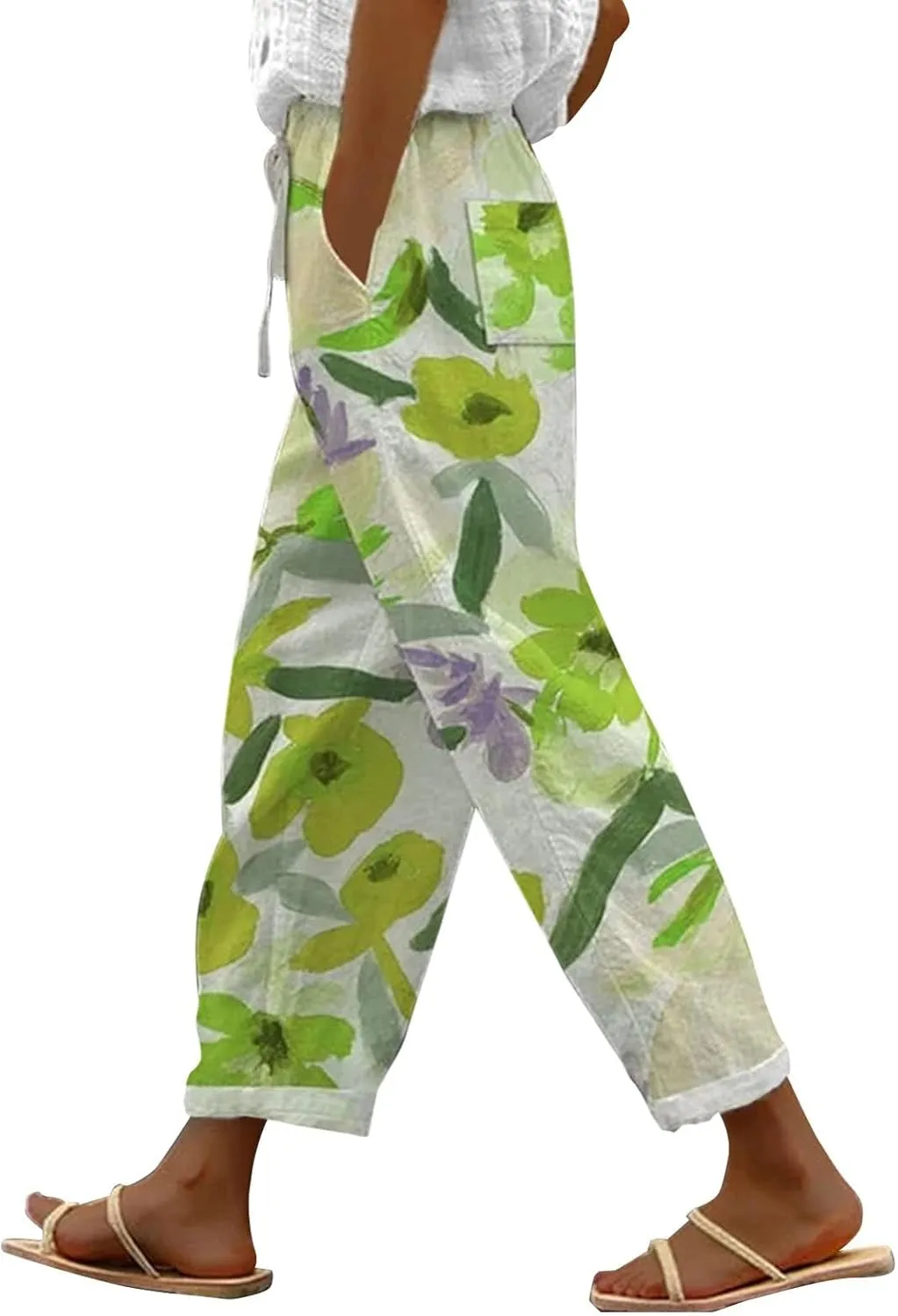 Linen Capri Pants for Women 2024 Capri Pants with Pockets Wide Leg Cropped Pants for Women Linen Capri Pants for