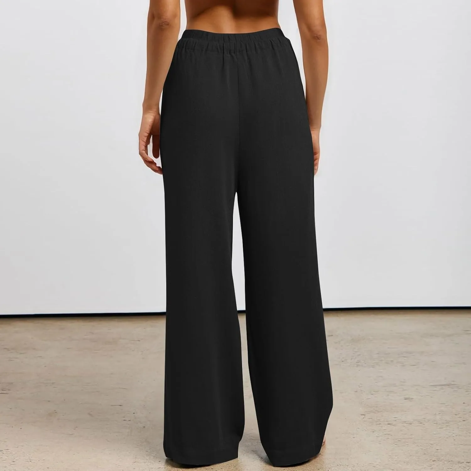 Linen Palazzo Pants for Women Loose Fit Comfy Wide Leg Pants Summer Drawstring High Waisted Lounge Pants with Pockets