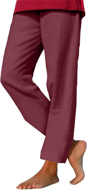 Linen Pants for Women Summer Lightweight Drawstring Waisted Casual Trousers Wide Leg Beach Lounge Pants with Pockets