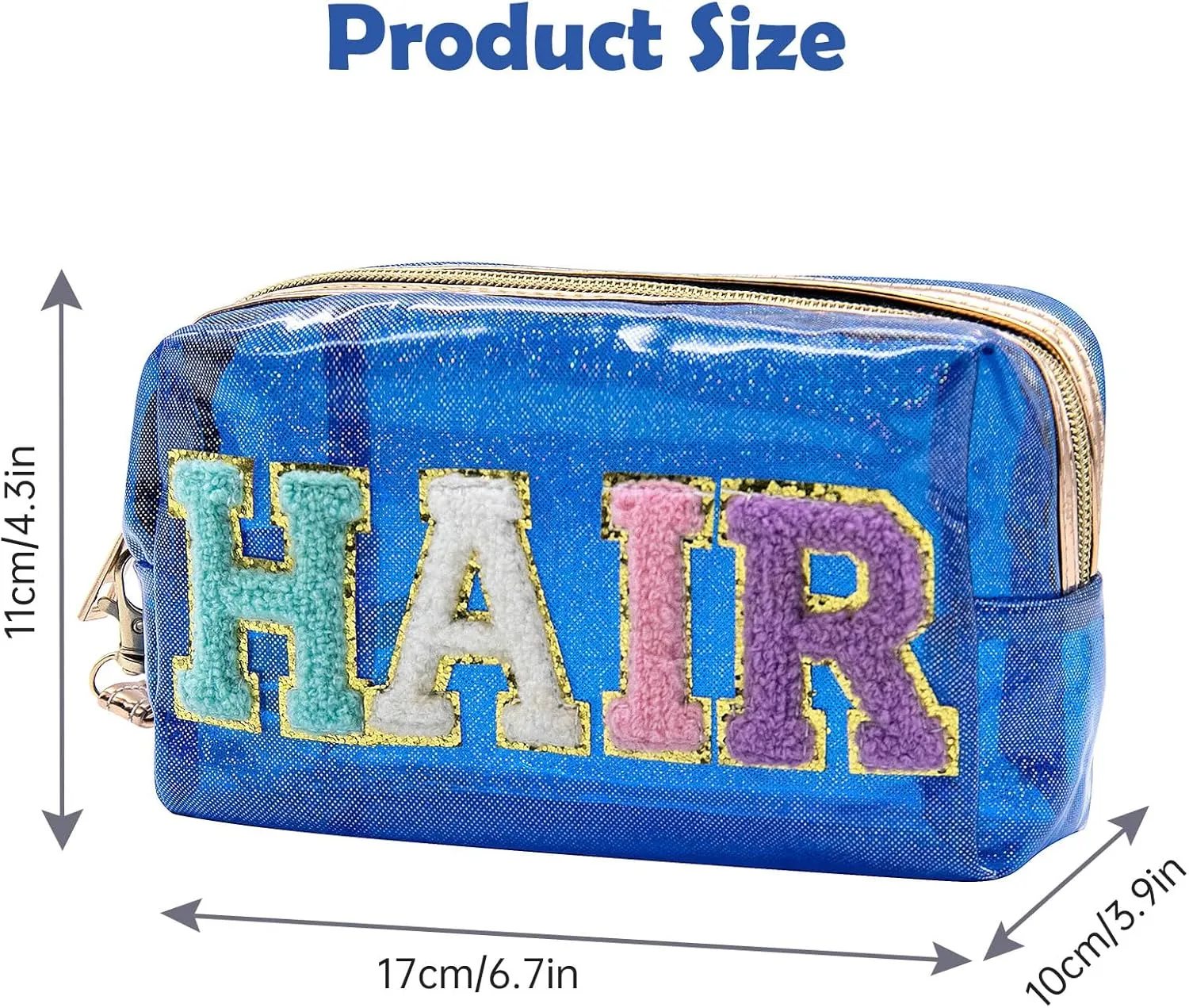 Long Keeper Clear Cosmetic Bag Waterproof Letter Make Up Bag Women Travel Makeup Organizer Bag Toiletry Bag with Handle Strap (Blue)