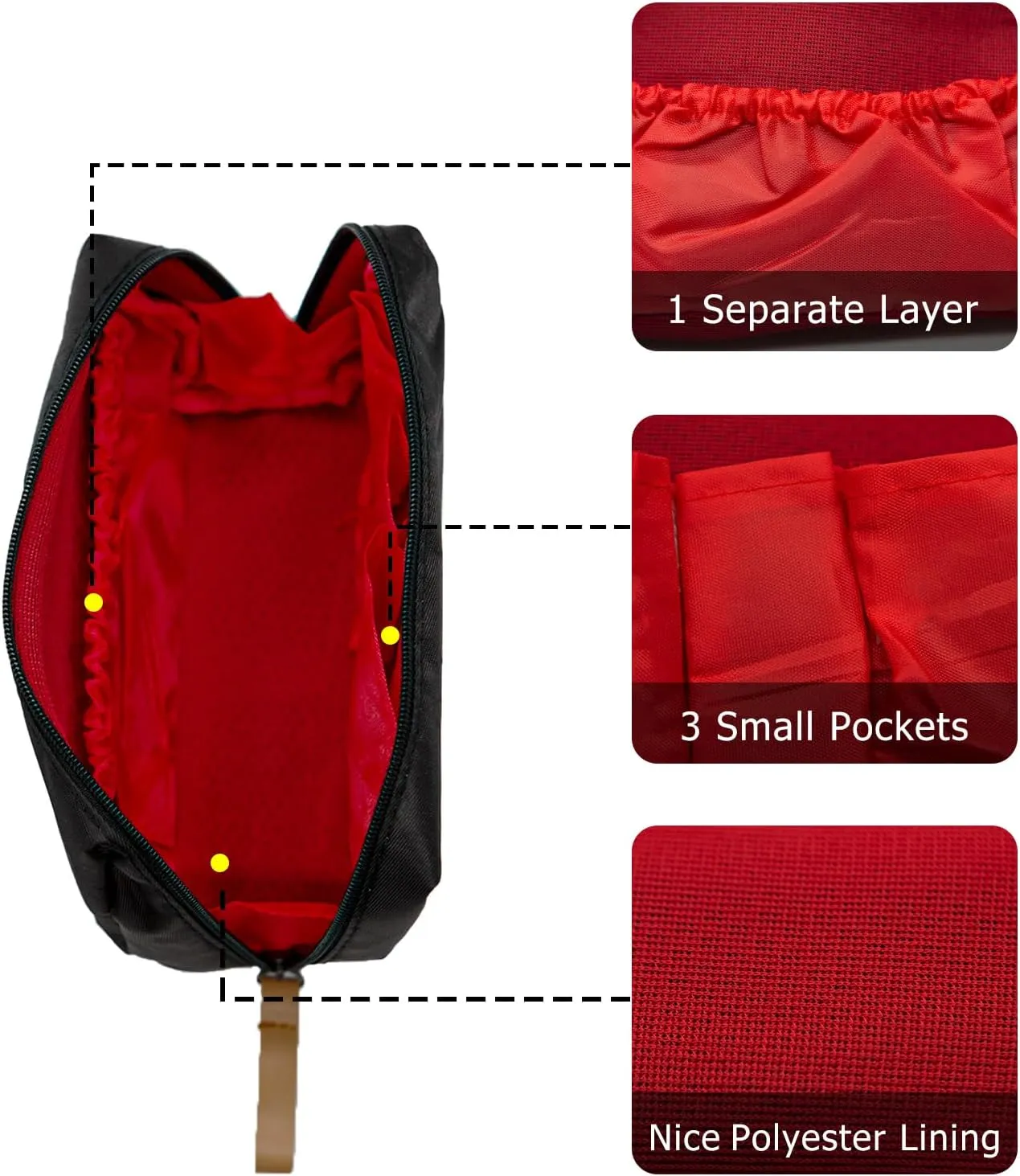 Long Keeper Small Cosmetic Bag Women Water Resistant Make Up Bag Cute Mini Travel Makeup Organizer Bag Portable Toiletry Bag (Black and Red)