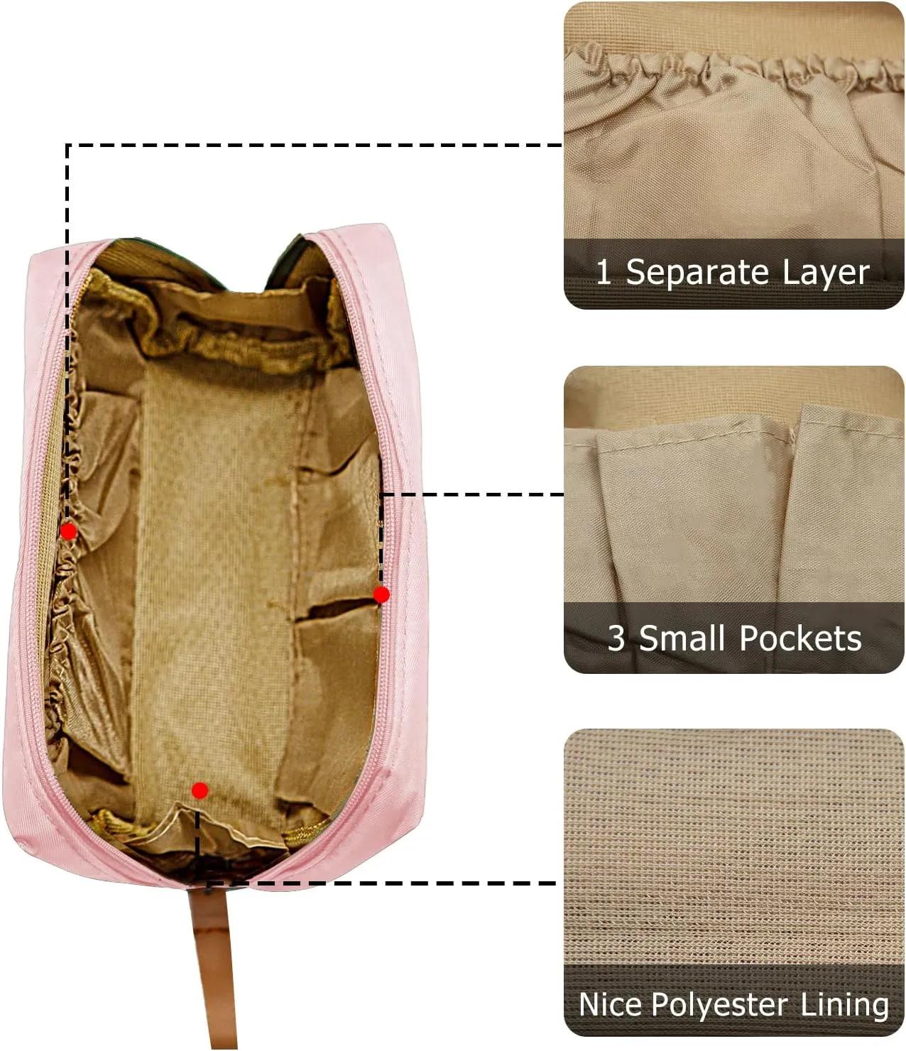 Long Keeper Small Cosmetic Bag Women Water Resistant Make Up Bag Cute Mini Travel Makeup Organizer Bag Portable Toiletry Bag (Pink)