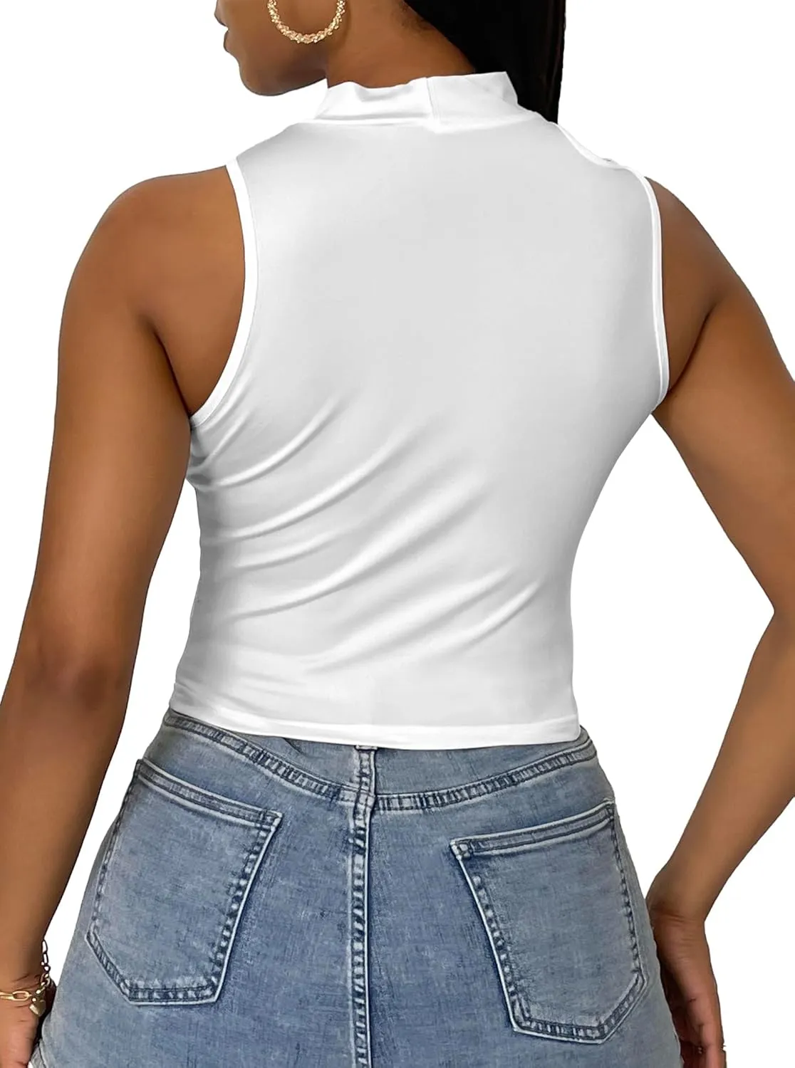 LovelyWholesale Womens 3 Pack Cut Out Crop Tops Mock Neck Summer Tank Top Sleeveless Shirt