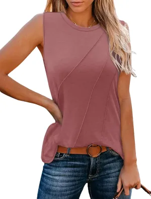 Magritta Womens 2025 Trendy Summer Tank Tops Casual Round Neck Sleeveless Shirts Pleated Work Blouse for Women Dressy