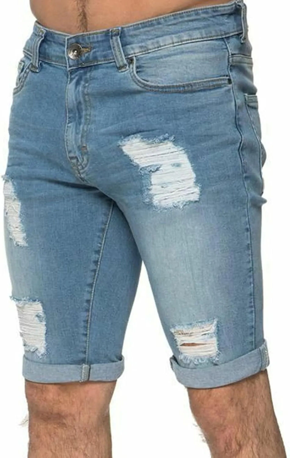 Maiyifu-GJ Men's Slim Fit Ripped Jeans Short Distressed Washed Straight Denim Short-Pant Fashion Stretch Jean Shorts