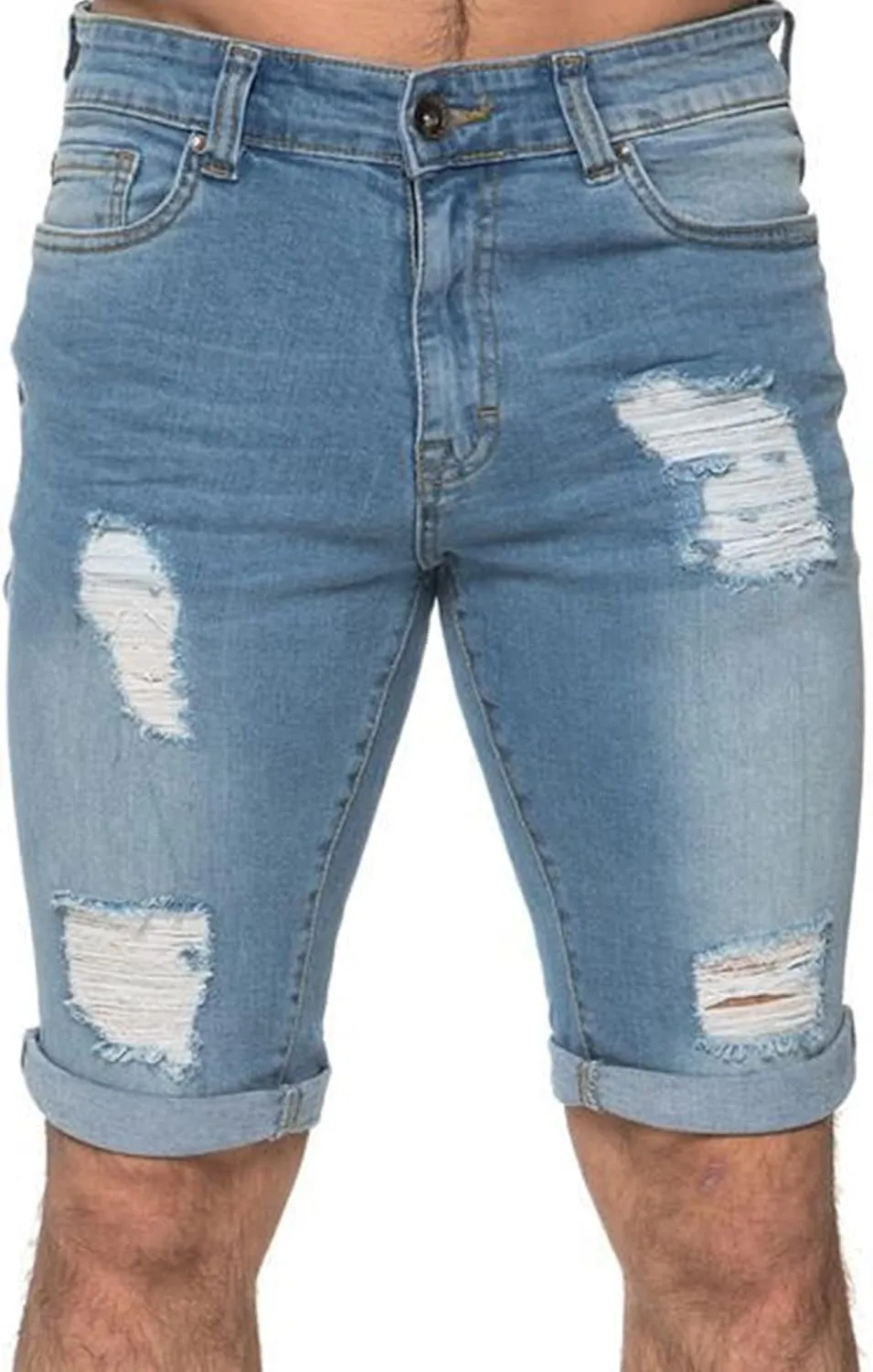 Maiyifu-GJ Men's Slim Fit Ripped Jeans Short Distressed Washed Straight Denim Short-Pant Fashion Stretch Jean Shorts