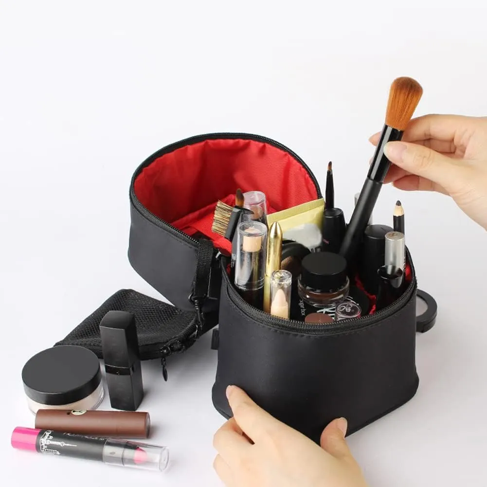 Makeup Bag Travel Cosmetic Bag Small Makeup Brush Holder Organizer Cute Portable Artist Toiletry Storage Bag Cosmetics Case for Women Girls,Black
