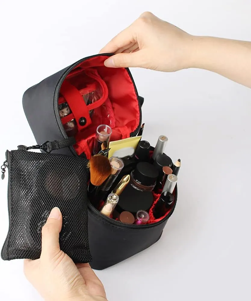 Makeup Bag Travel Cosmetic Bag Small Makeup Brush Holder Organizer Cute Portable Artist Toiletry Storage Bag Cosmetics Case for Women Girls,Black