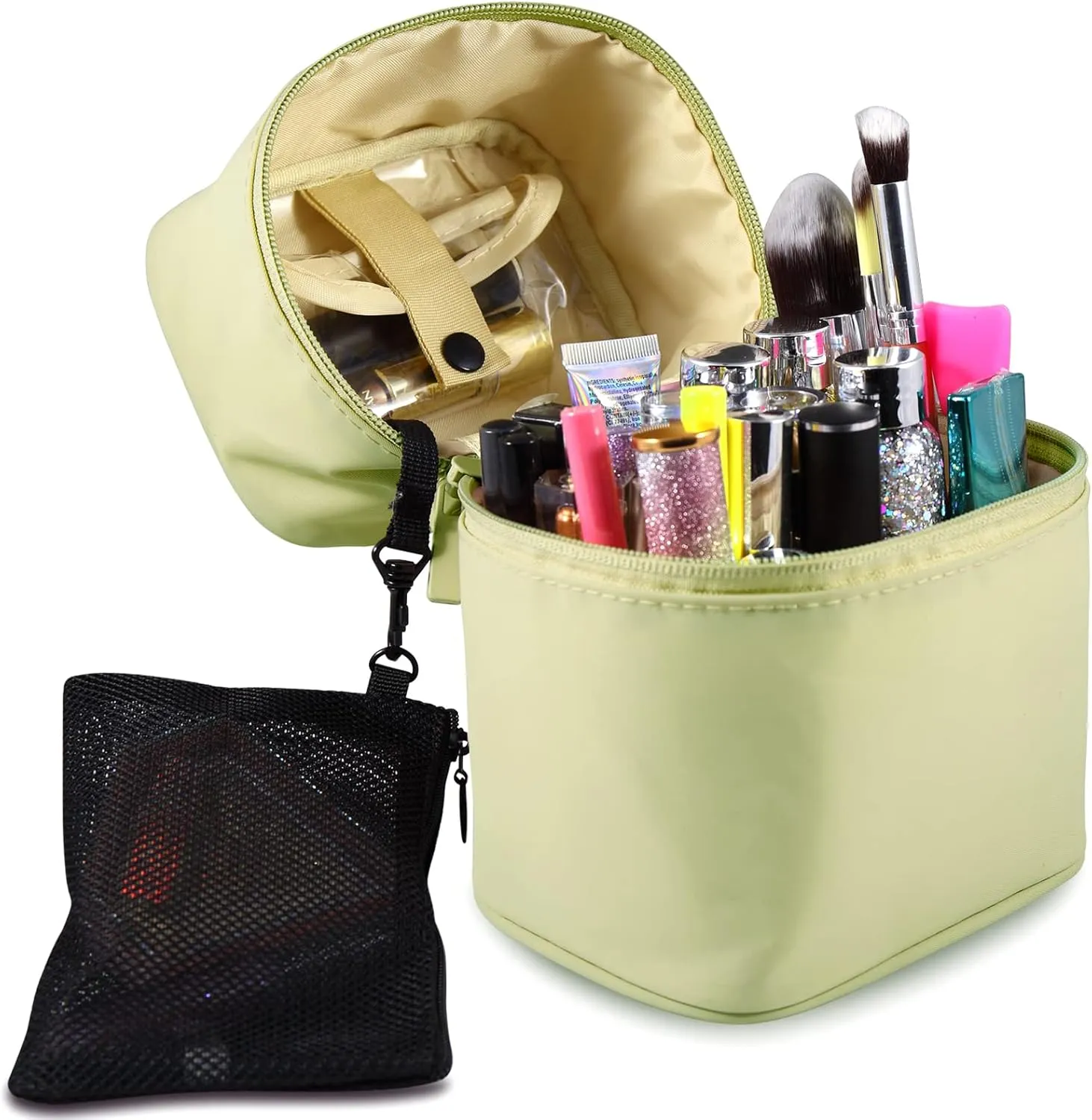 Makeup Bag Travel Cosmetic Bag Small Makeup Brush Holder Organizer Cute Portable Artist Toiletry Storage Bag Cosmetics Case for Women Girls(Green)