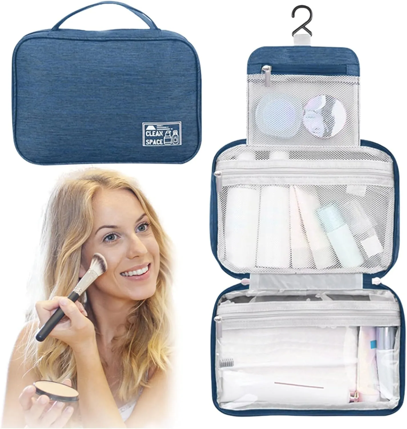 Makeup Carrying Case for Teens Toiletry Bag Travel Makeup Cosmetic Bag Large Hanging Toiletry Bag Storage with 3 Compartments Travel Organizer for Men and Women