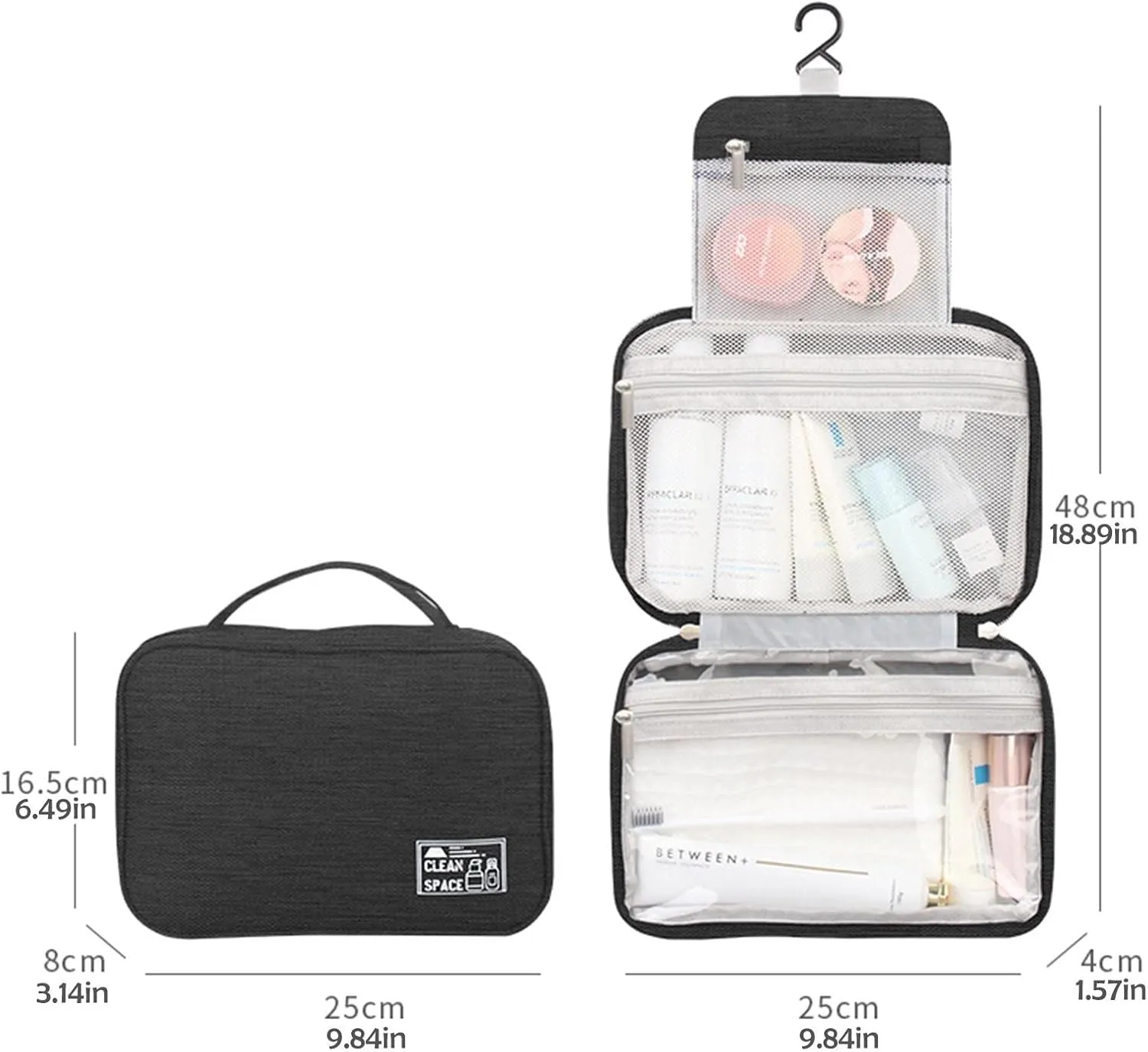 Makeup Carrying Case for Teens Toiletry Bag Travel Makeup Cosmetic Bag Large Hanging Toiletry Bag Storage with 3 Compartments Travel Organizer for Men and Women