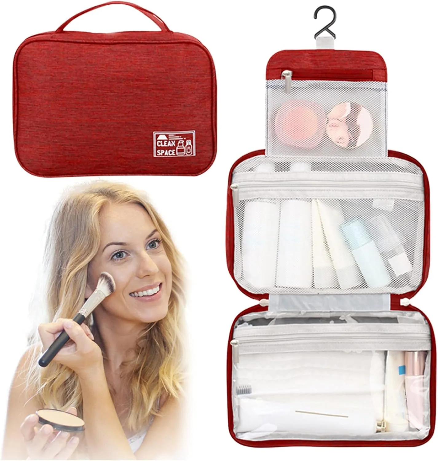 Makeup Carrying Case for Teens Toiletry Bag Travel Makeup Cosmetic Bag Large Hanging Toiletry Bag Storage with 3 Compartments Travel Organizer for Men and Women