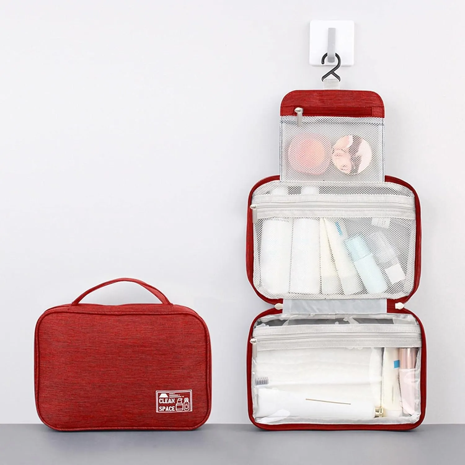 Makeup Carrying Case for Teens Toiletry Bag Travel Makeup Cosmetic Bag Large Hanging Toiletry Bag Storage with 3 Compartments Travel Organizer for Men and Women