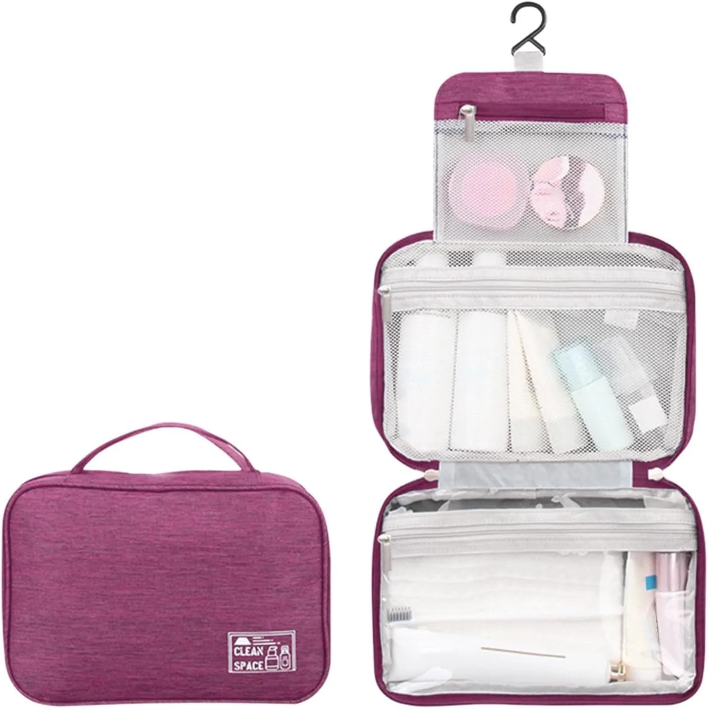 Makeup Carrying Case for Teens Toiletry Bag Travel Makeup Cosmetic Bag Large Hanging Toiletry Bag Storage with 3 Compartments Travel Organizer for Men and Women