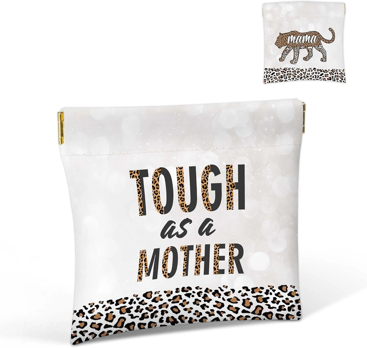 Mama Cosmetic Bag with Mirror Small Makeup Bag for Purse, Portable Cosmetic Pouch Travel Toiletry Bag Organizer, Gifts for Moms Birthday, Best Mom Gifts, Leopard Pattern Funny Makeup Bag