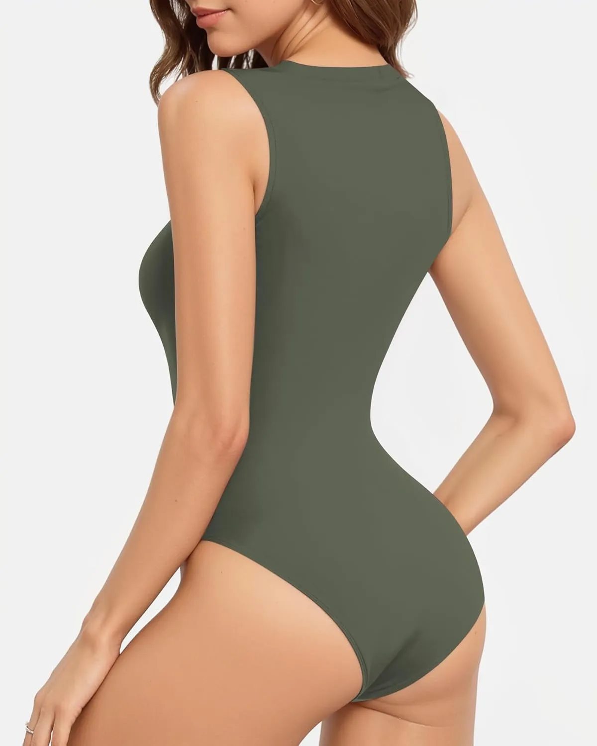 MANGOPOP Sleeveless Bodysuits for Women Crew Neck Tank Top Body Suit Basic Slim Fit Bodysuit Tops