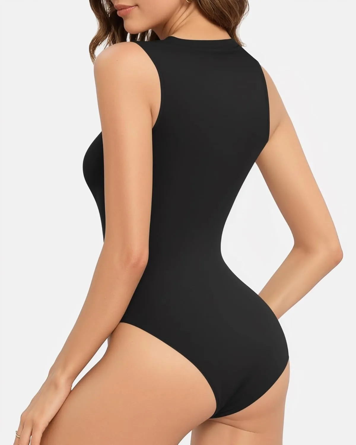 MANGOPOP Sleeveless Bodysuits for Women Crew Neck Tank Top Body Suit Basic Slim Fit Bodysuit Tops