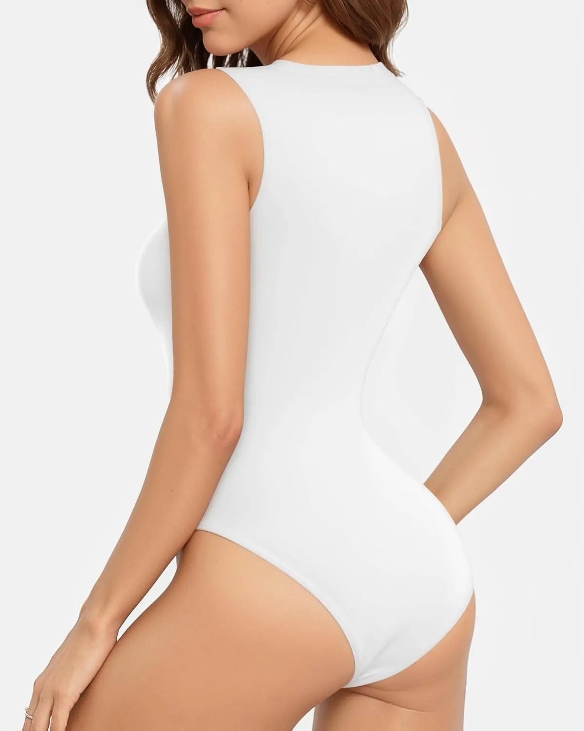 MANGOPOP Sleeveless Bodysuits for Women Crew Neck Tank Top Body Suit Basic Slim Fit Bodysuit Tops
