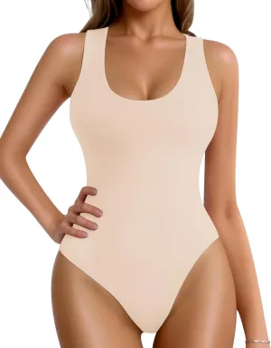 MANGOPOP Tank Top Scoop Neck Bodysuits for Women Sleeveless Racerback Ribbed Basic Bodysuit